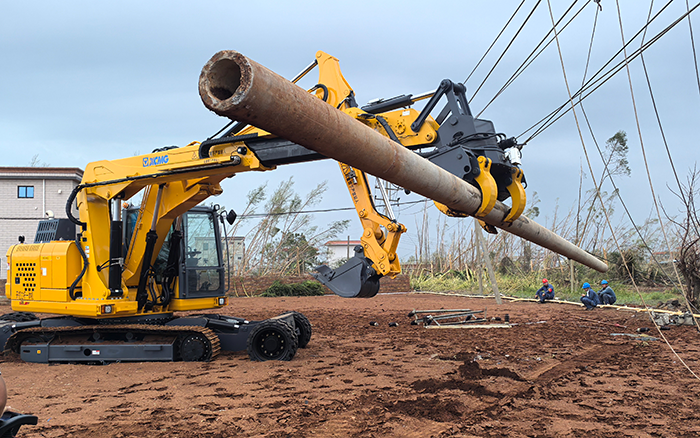 “摩羯”来袭，，九洲国际开挖立杆一体机跑赢时间助力抗灾复电抢修